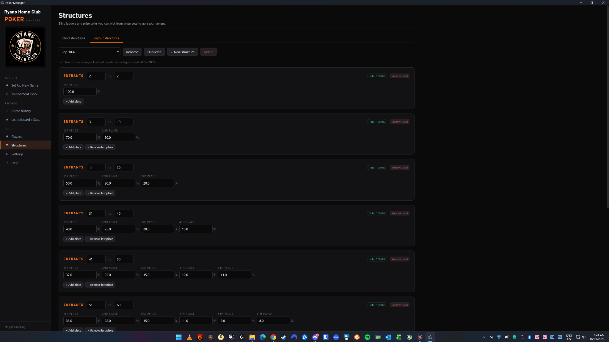 Custom payout structures